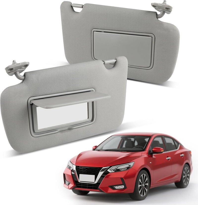 ItranMc Sunvisor Driver&Passenger Side for 2013-2019 Nissan Sentra Accessories, Left&Right Side Sun Visor Without Light, Left&Right Side Sunvisor with Mirror, Gray, Replacement#96401-3SG8A 96400-3SG8A - Image 1